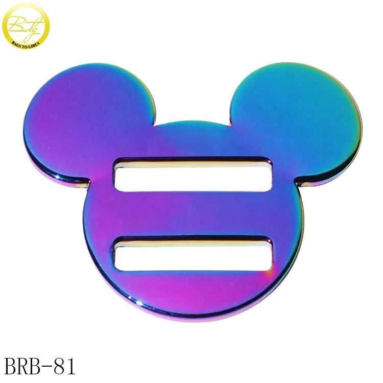 Hot Selling Luxury Mouse Head Buckle Parts Adjustable Slider Strap Bags Fitting Clip Rings Waterproof Rainbow Mouse Head Mouse