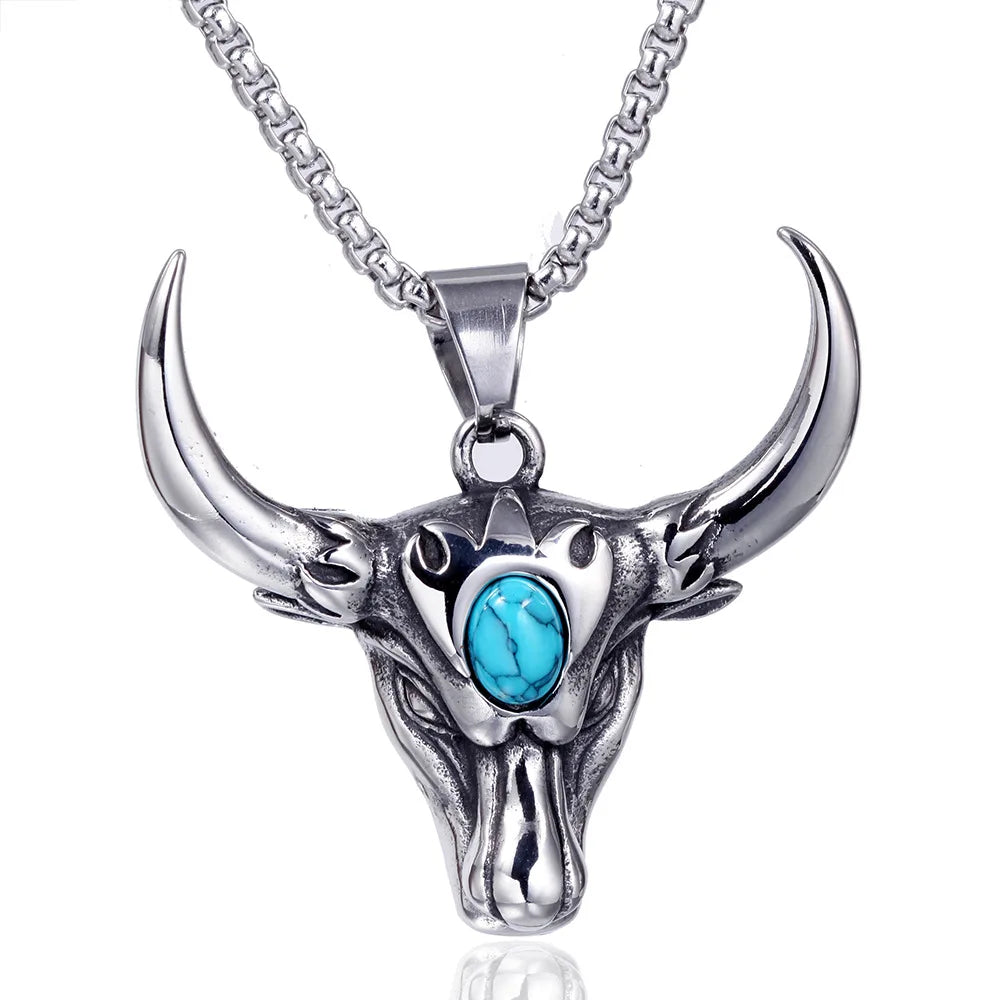 Stylish Little Blue Stone Cow Head Necklace Unique Stainless Steel with Lead and Nickel Trendy for Weddings and Parties