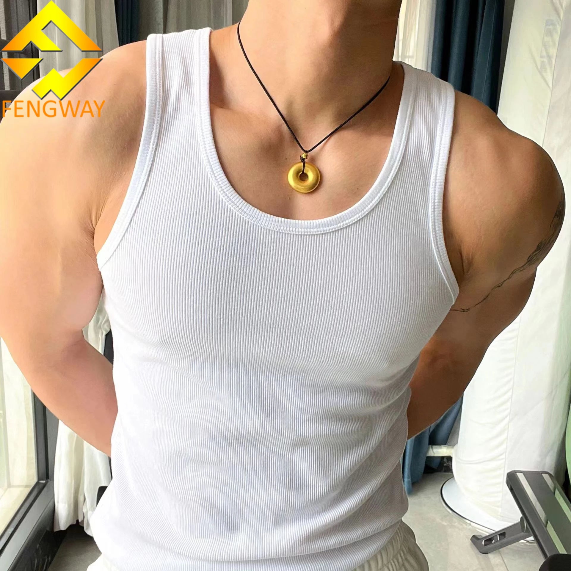 230 GSM Men's Cotton Polyester Gym Vest Custom Logo Solid Plain Sleeveless Top Bodybuilding Fitness Men Tank Top