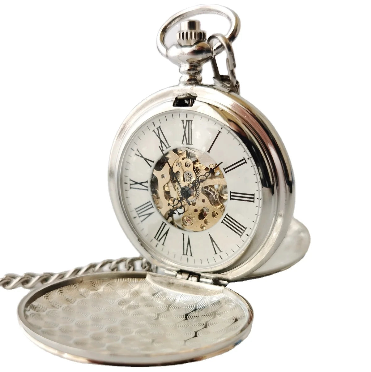 Antique Silver Double Side Polished Face Hand Winding Mechanical Retro Roman Pocket Watches