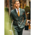 Green Orange Pinstripe Men Suits 2 Piece Set Peaked Lapel Double Breasted Wedding Male Blazer Groom Custom Outfits Daily Wear