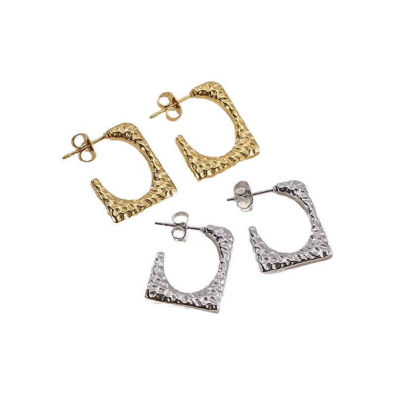 MJ Women's Stylish 18K Gold Plated Stainless Steel Diamond Hoop Earrings Irregular Geometric Shape Dangle Studs Trendy Fashion