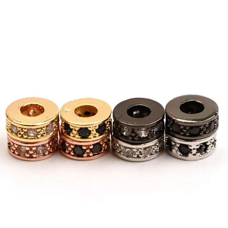 Wholesale 7.5mm Copper Spacer Micro Pave Zircon Charms Spacers CZ Beads for DIY Jewelry Bracelet Making Accessories