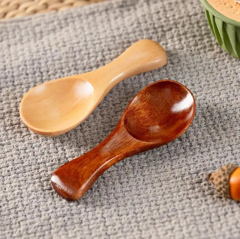 Cute Design Handmade Short Handle Wooden Spoons Tea Sugar Salt Milk Condiment Measuring Mini Small Wood Spoon