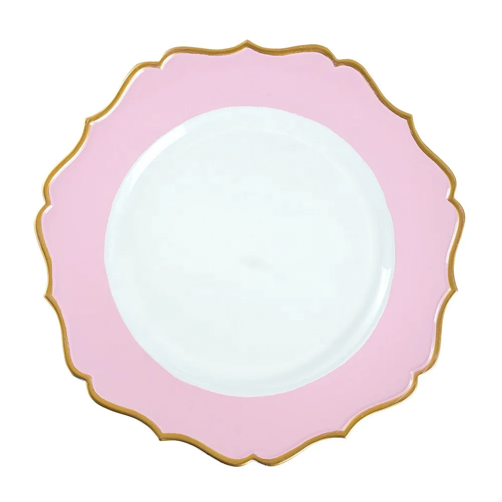 13'' Pink PP Plastic Flower Shape Charger Plate Restaurant Tableware for Buffet Weddings and Dinner Centerpiece Decor