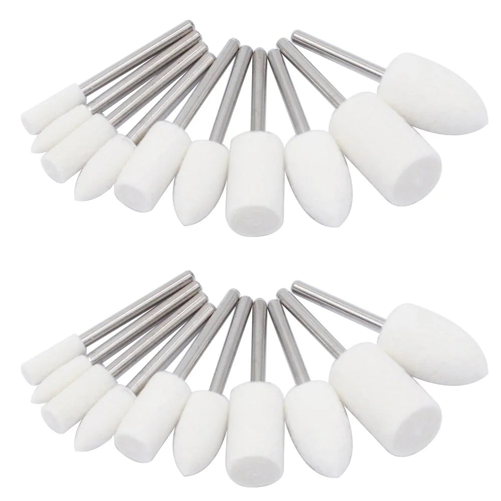 20-Piece 1/8" Shank Jewelry Rotary Tool Mounted Abrasive Grinder Head 3mm White Wool Felt Buffing Grinding Polishing Wheels