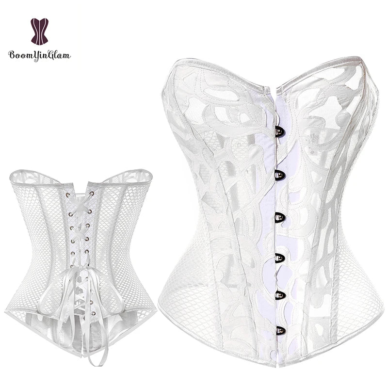Women Lingerie Wedding Dress Slimming Bustier Outwear Body Shapewear White and Black See Through Corset