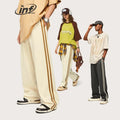Custom Logo Print Stripe Woven Tape Trousers Drawstring Casual Straight Flare Sweat Pants Men