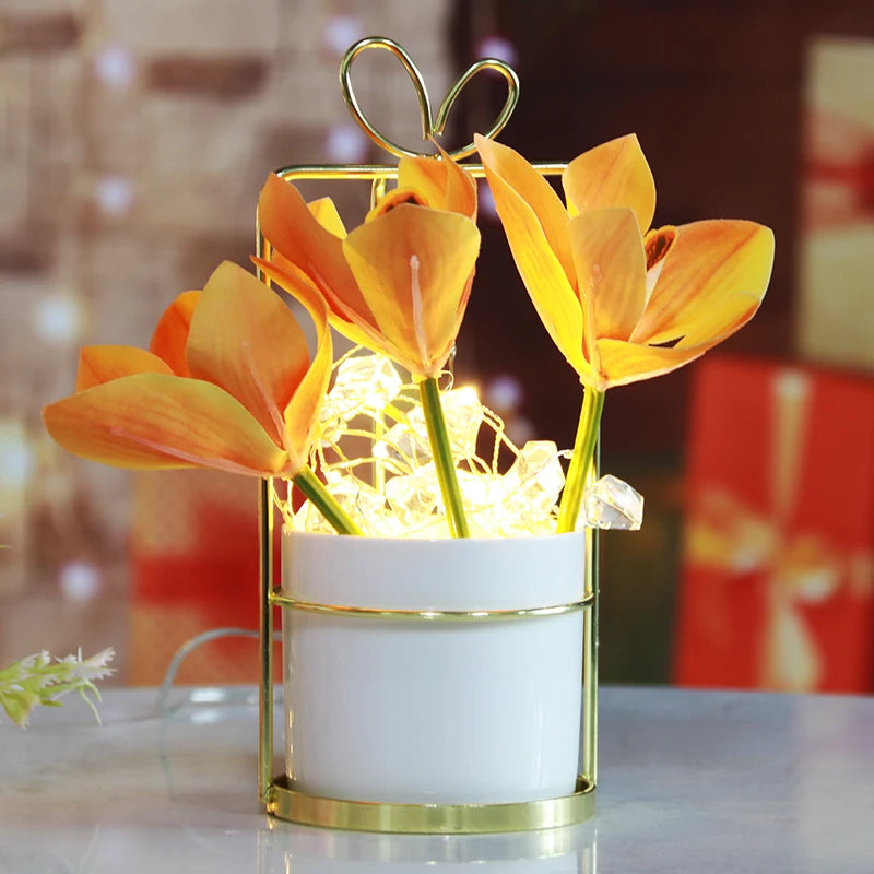 New Arrival 10L Warm White Led Artificial Flower PU Flowerpot Light Christmas Wedding Festival Party Decorative Lighting
