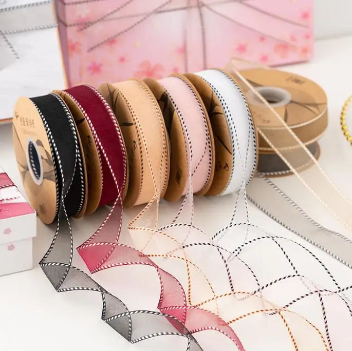 Fresh Stock Wired Sheer Chiffon Silk Organza Ribbon for Wedding Gift Wrap Cake Box Gift Bouquets Wrapping