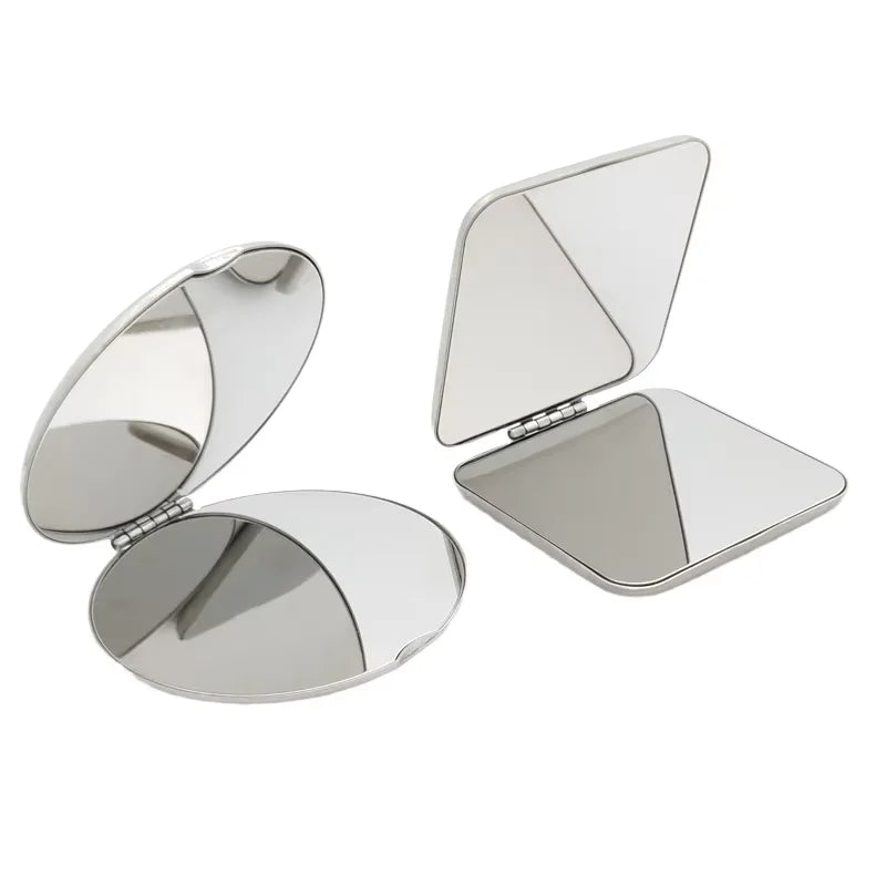 Custom New Oval Square Round Shape Travel Metal Mini Pocket Folding Makeup Mirror Mini Stainless Steel Silver Hand Mirrors