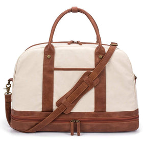Fashionable Large Canvas Travel Tote Duffel Bag with Zipper Closure and Stylish Letter Pattern Including a Shoe Compartment