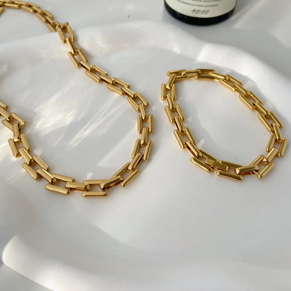 New Jewelry Hot Selling Necklace Bracelet Women's Stainless Steel 8mm Polished Super Shine Strap Chain Bracelet Necklace Set