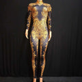 Wholesale Clothing Long Sleeve Print Rhinestone Bodysuits Women Skinny Spandex Bodysuit Dance Leotard Club Party Lady Jumpsuit