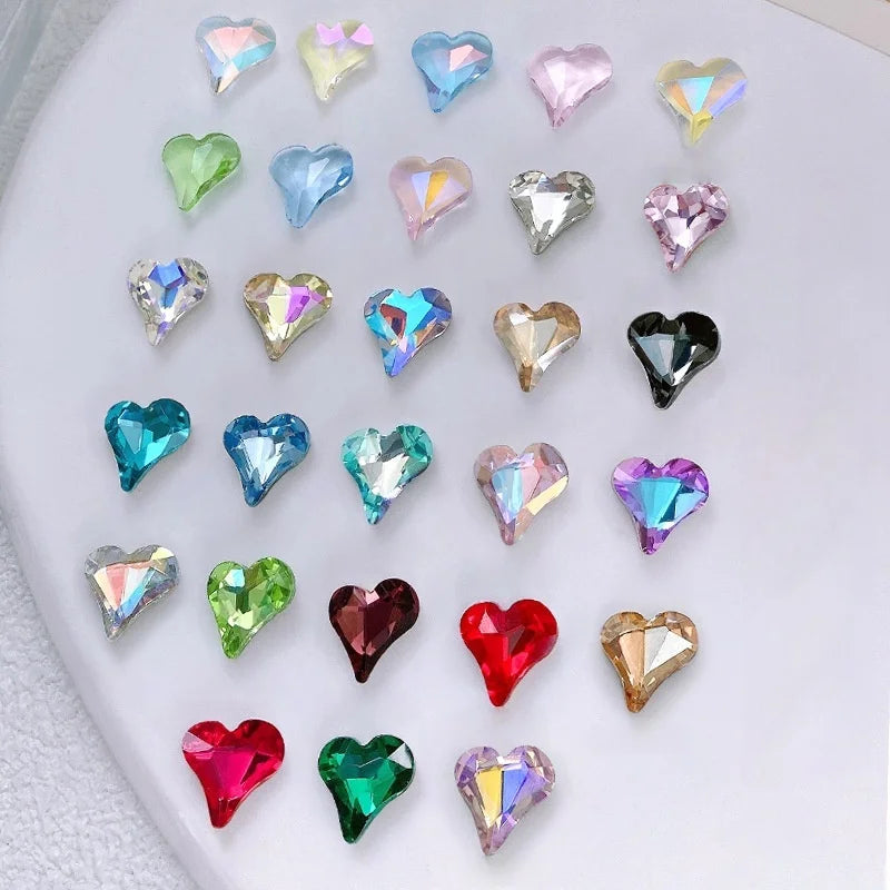 3D Nail Art Decorations Heart Shape Carved DIY Crystal Stones Charms Glass Nail Rhinestones