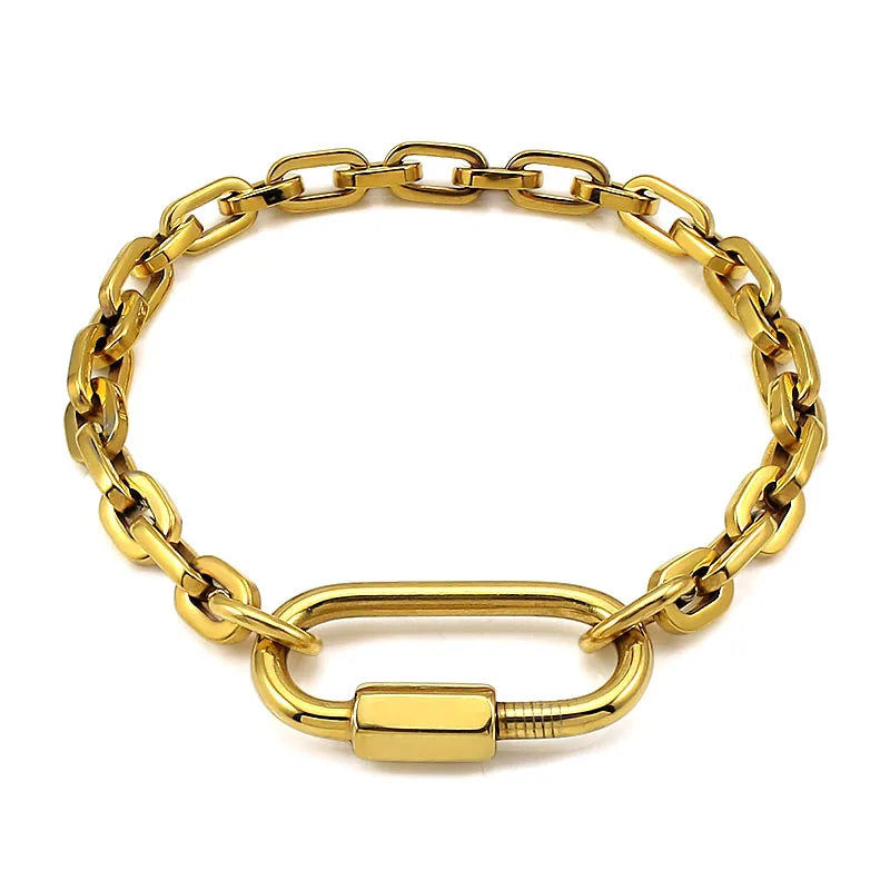 Carabiner Hook Pendant Lock 6mm Wide Small Links Bracelet Round Edge Corner Links Chain for Women Men Unisex Hand Wrist Jewelry