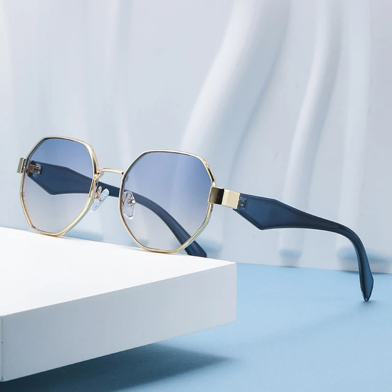 Trendy Polygonal Women's Sunglasses Men Fashion Metal Frame Driving Sun Glasses Female