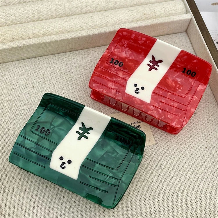 Creative Personality Hair Claw New Acetic Acid Grab Clip Simple Double Patchwork Shark Back Head Banknote Stylish Hair