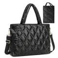 Large Quilted Puffy Fluffy Women's Ladies Black Leather Laptop Velvet Shoulder Bag Purse for Sale