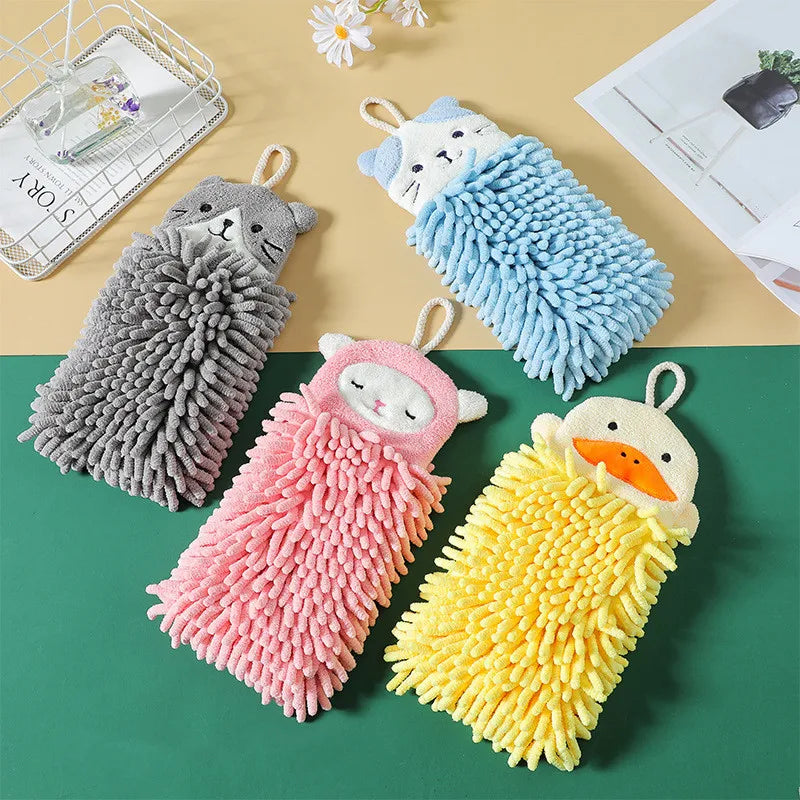 Soft Hanging Hand Towels Funny Cat Duck Kitchen Bathroom Washcloths Absorbent Microfiber Dishwashing Towel