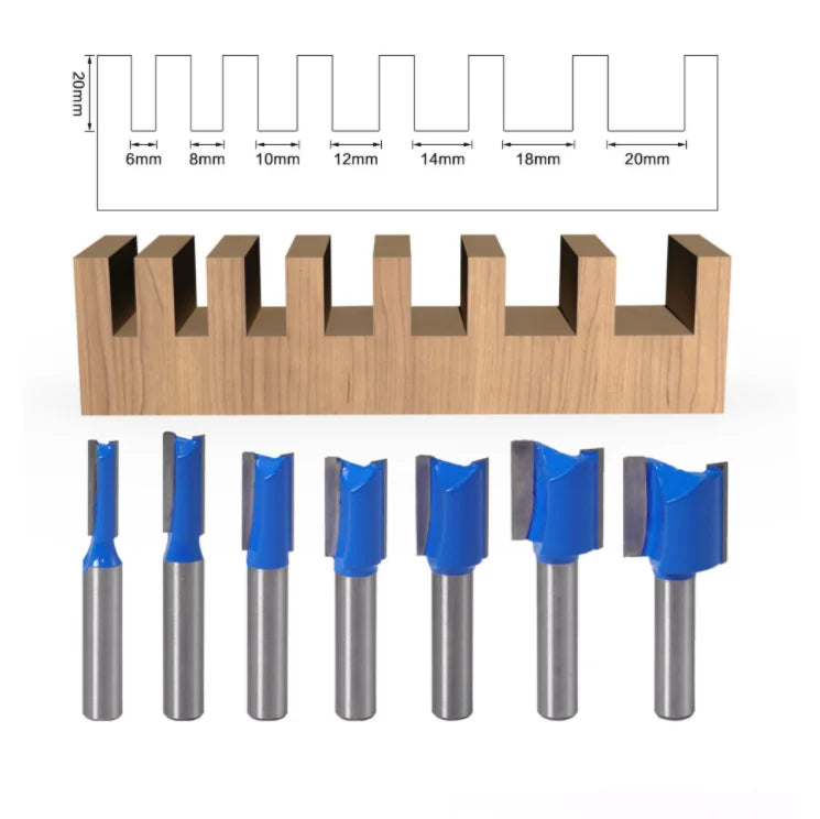 L-N192 8mm Shank 7pcs Set Template Trim Hinge Mortising Router Bit Straight End Mill Trimmer Cleaning Flush Trim Tenon Cutter