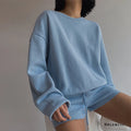 S001 2026 Spring Long Sleeve Shorts Set Custom Embroidery Logo Women Joggers Suits 2 Pieces Loungewear Women Workout Shorts Set