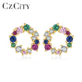 CZCITY Round Shape CZ Stone Earrings in Sterling Silver for Girls Factory Wholesale Hot Sale