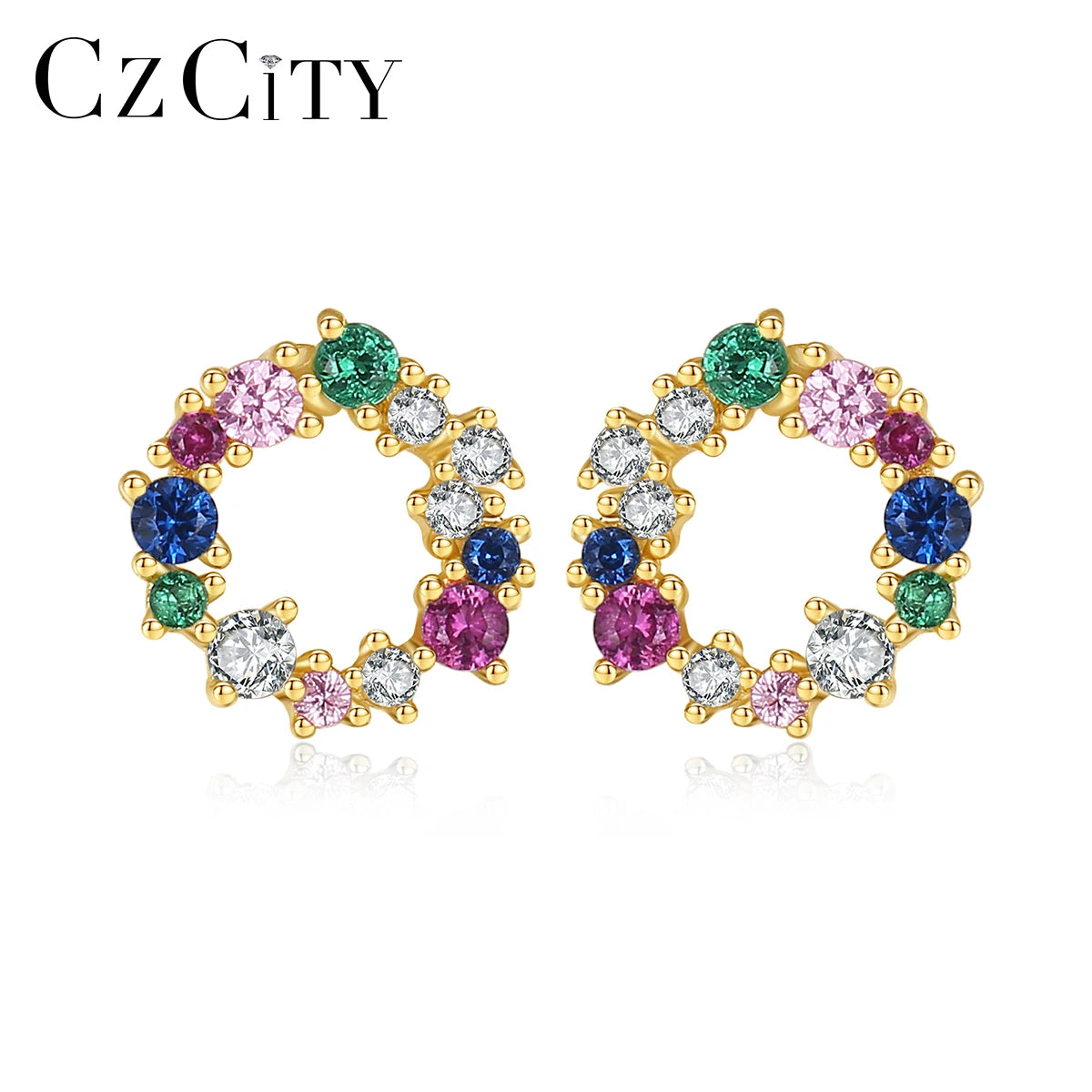 CZCITY Round Shape CZ Stone Earrings in Sterling Silver for Girls Factory Wholesale Hot Sale
