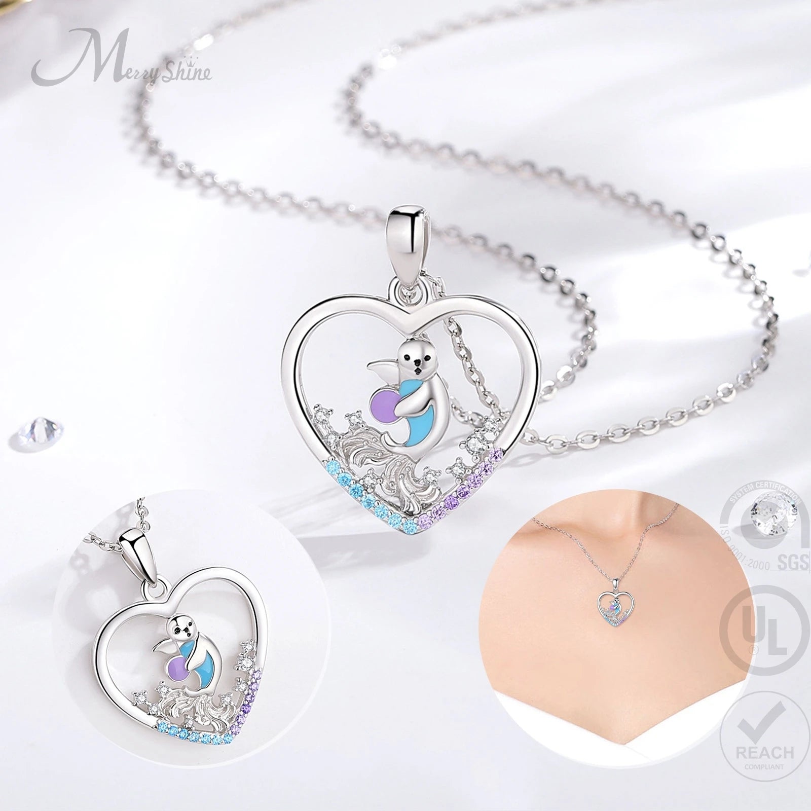 Merryshine 925 Sterling Silver Sea Animal Jewelry Fashion Enamel Beach Sea lion Cute Animal Pendant Jewelry for Women