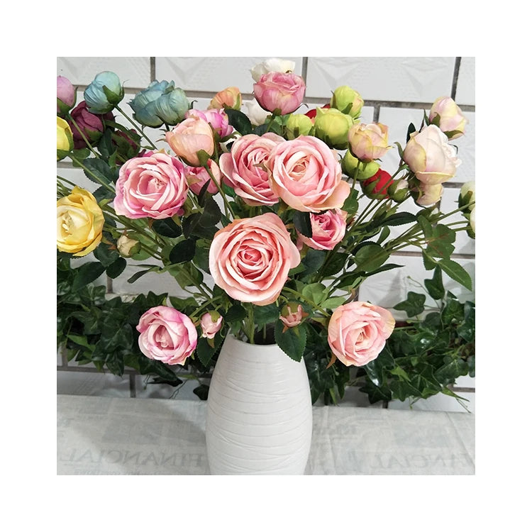Valentines Gift Artificial Flowers Mothers Day 6 Branch Multi Headed Rose for Home