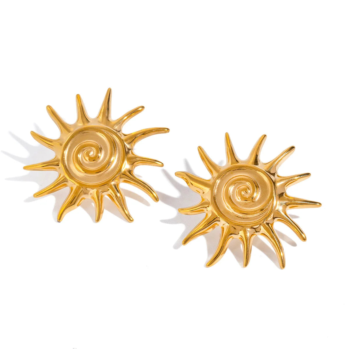 ERESI Women Unique Design Stainless Steel PVD Gold Plated Sun Flower Fashion Jewelry Exaggerated Sun Shaped Stud Earrings