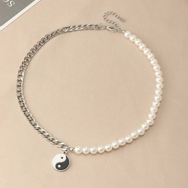 Tai Chi Gossip Couples Imitation Pearl Beads Necklace for Couple Unisex Boys Men