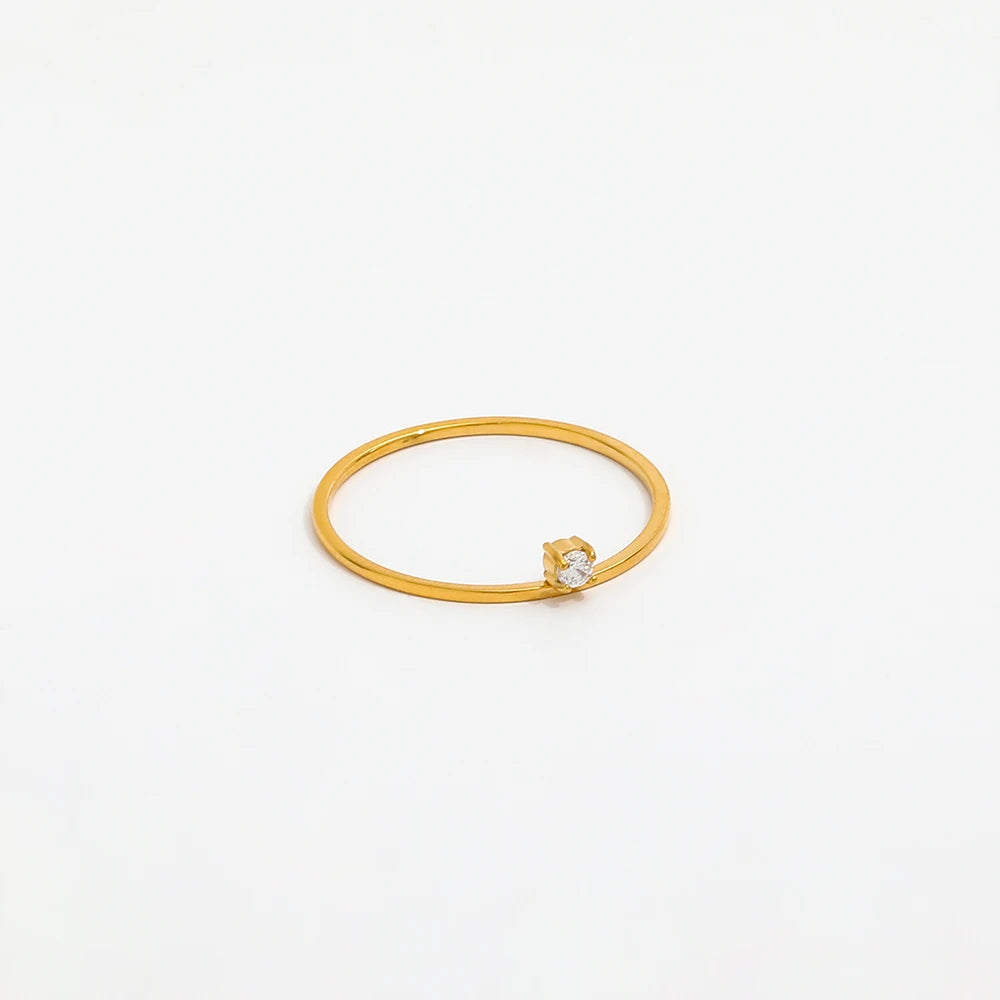 Joolim Jewelry Wholesale 18K Gold Plated Unilateral Dainty Zirconia Fine Stainless Steel Rings for Women Rings