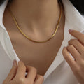 18K Gold Plated Classic Hip-hop Choker Necklace Fashion Minimalist Jewelry Flat Snake Chain for Men and Women's Party Wear