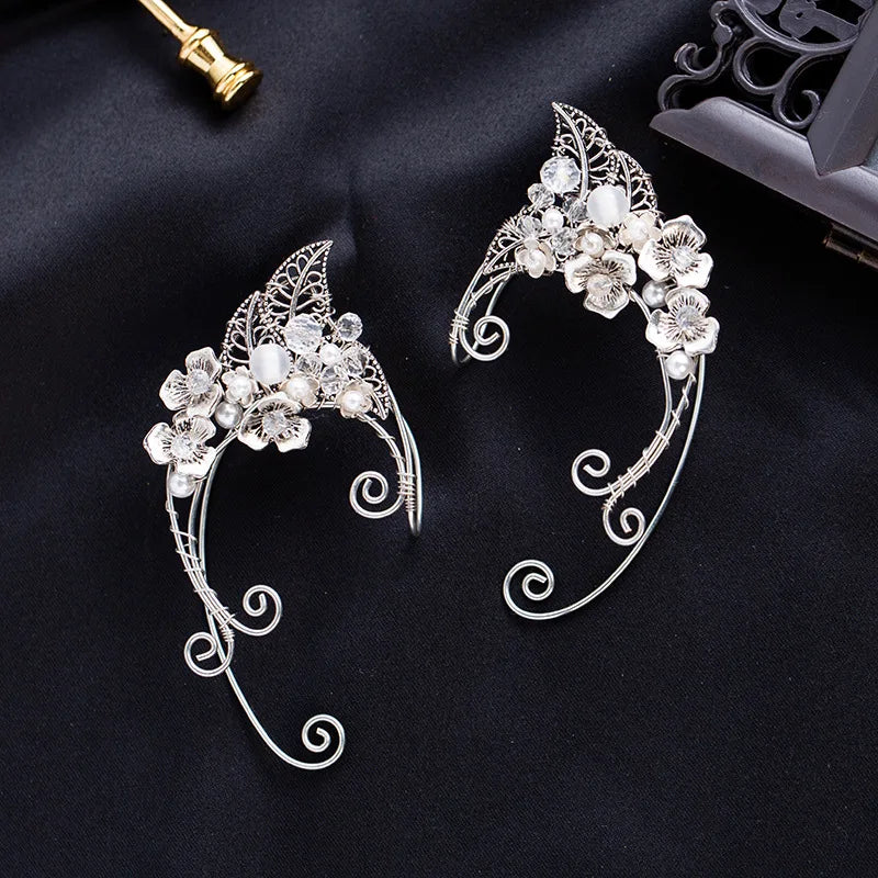 Vintage Flower Ear Cuffs Earring Women Gothic Jewelry Hollow Metal Leaf No Piercing Elf Ear Clip on Earrings