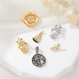 14K Gold Color-Preserving Oil Dripping Pearl Pendant Diy Necklace Enamel Zircon Crown Accessories Jewelry Making Charms