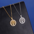 Tree of Life Necklace for Women Stainless Steel Gold Color Clear Zircon Round Pendant Neck Chains Luxury Wedding Gift
