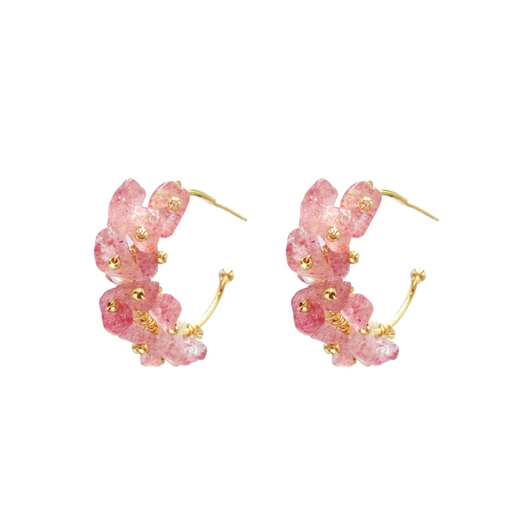 Fashion Women  S925 Sterling Silver Needle Hoop Earrings Pomegranate Seeds Earrings Pink Crystal Earrings