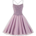 2025 Spring Summer Dress Lace Beaded Spaghetti Homecoming Dress Sparkly Tulle Pageant Short Prom Party Cocktail Gown