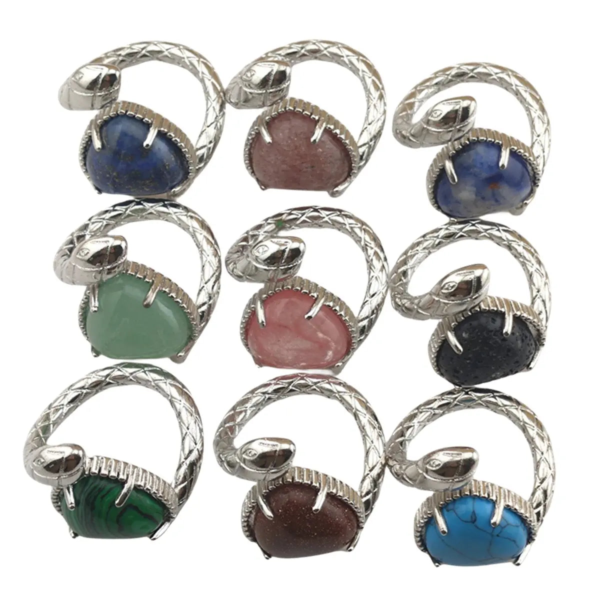 Factory Direct Sales Silver Snake Stone Rings for Women Girls Finger Love Heart Fashion Gemstone Rings Engagement Jewelry
