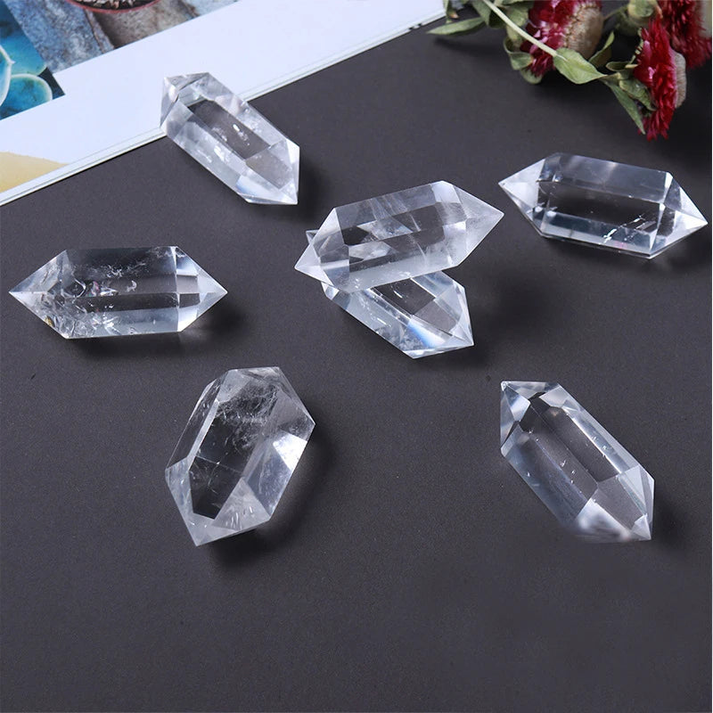 Natural Clear Quartz Double Terminated Crystal Points Wand Polished Tower Shape for Energy Healing