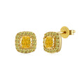 Dylam Top End 925 Sterling Silver 18K Gold Plating Women Square Radiant Cut Yellow 8A Cubic Zirconia Diamond Halo Stud Earrings
