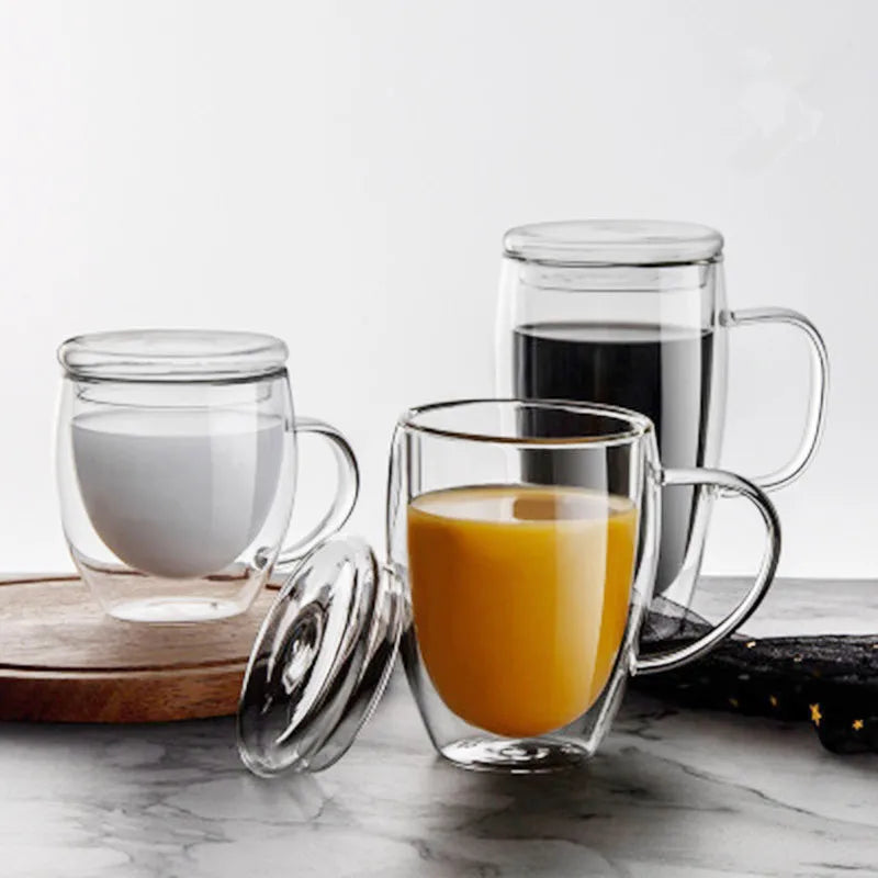 Glass Coffee Mugs Double Walled Insulated Mug Set with Handle Perfect for Latte Tea Bag Cup Beverage