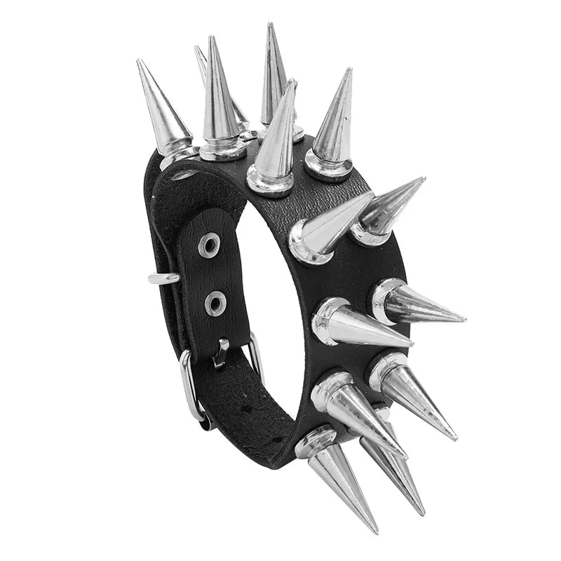 Wholesale Unisex PU Leather Bracelet with Punk Rock Rivet Plastic Long Spike Accessories Men's Jewelry for Gifts or Parties MegaBDM