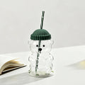 Custom Logo Barista Bear Glass With Straw Coffee Mug Beanie Lid Beverage Bottle Coffee Bear Cup