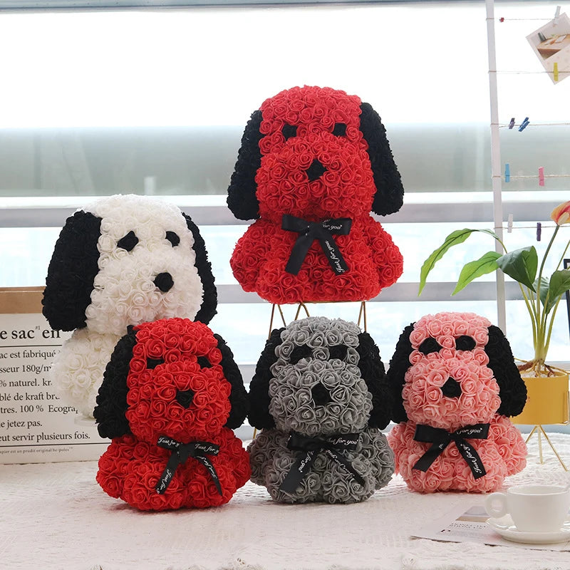 Decoration Rose Teddy Bear With Box Rose Teddy Bear Dog Foam Rose Bear Dog Artificial Flower Factory Direct Sale