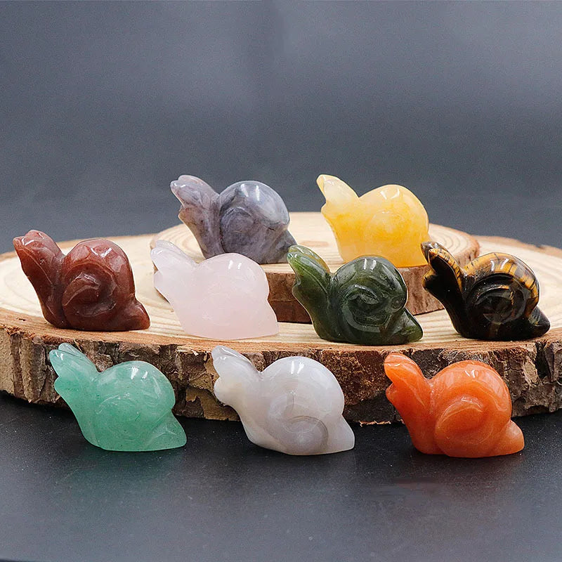 Hand Carved Gemstone Crystal Snail Figurine Animal Carving Statue Office Home Decor 1''