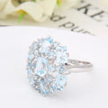 Abiding Fashion Emerald Natural Gemstone Sky Blue Topaz Ring Trendy Gift Jewelry Studded Wedding Ring for Women