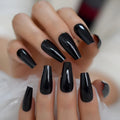 Black Shiny Pure Color Coffin Fake Nail Long Full Cover Simple Ballerina Nails Adult Nail Tips Manicure L5584 MegaBDM