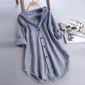 Striped Print Long Shirt Women Tunic Oversized Shirts Tunic for Women Casual Long Sleeve Turn-down Collar Button Top Shirts